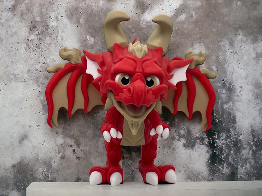 3D Druck Drache beweglich stehend Feuerdrache auf Betonplatte