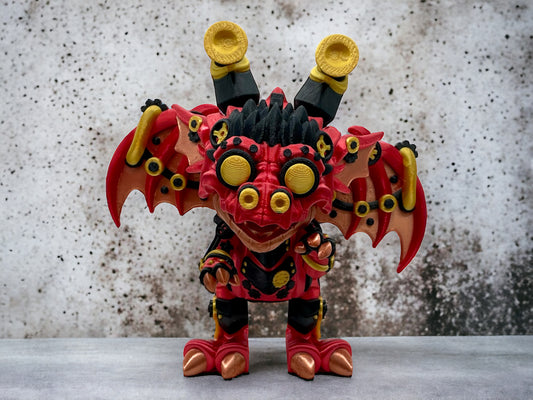 3D Druck Drache beweglich stehend Metal Titan Steampunk auf Betonplatte