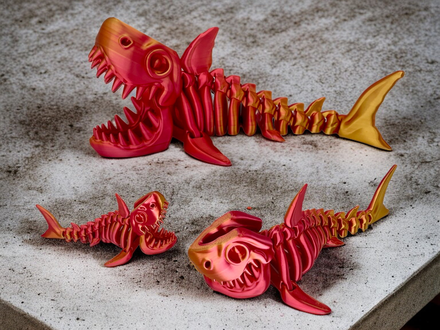 3D Druck Hai Skelett beweglich Rot Gold