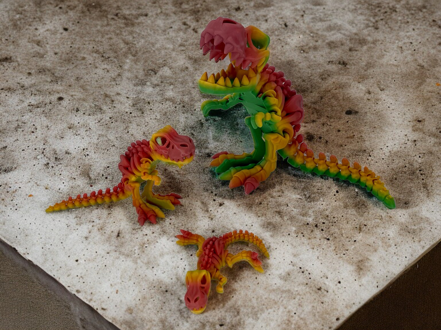 3D Druck T-Rex Skelett beweglich Regenbogen