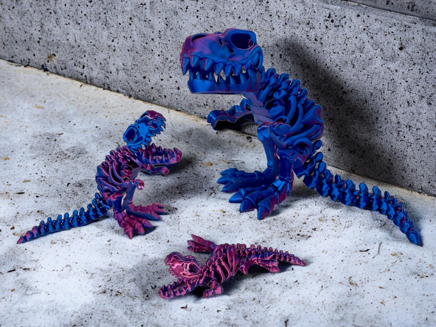 3D Druck T-Rex Skelett beweglich Rot Blau