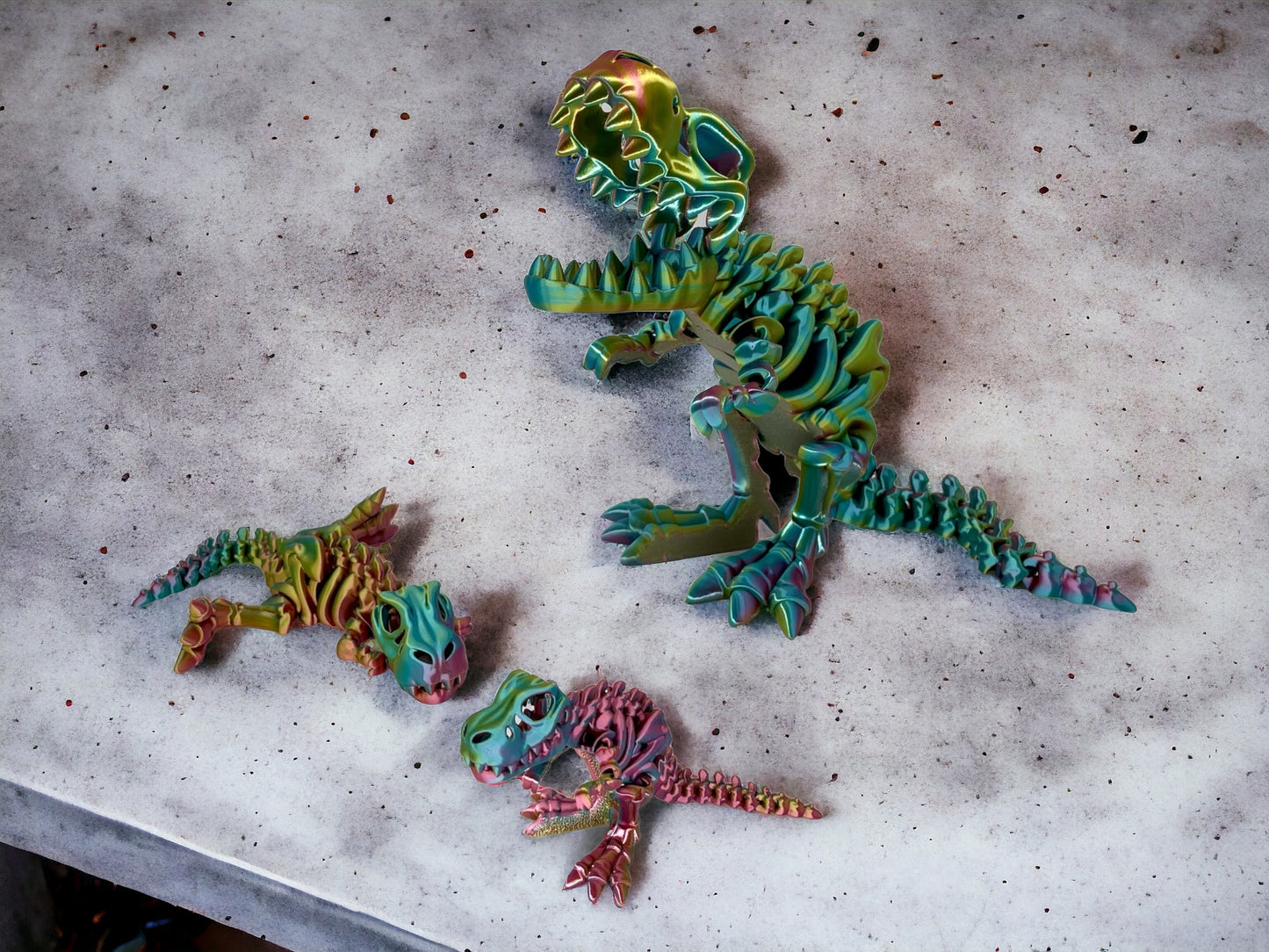 3D Druck T-Rex Skelett beweglich Rot Gelb Grün