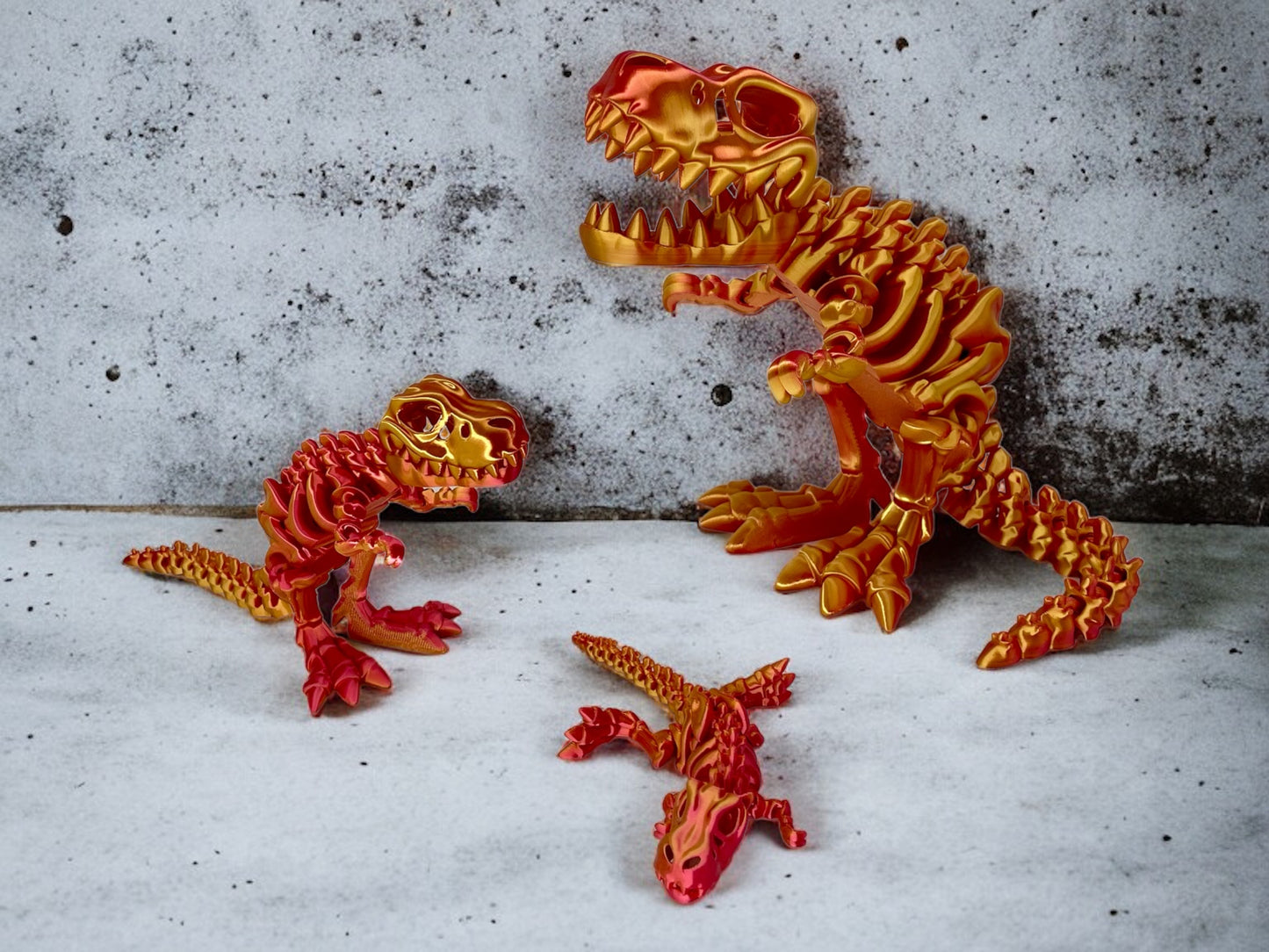 3D Druck T-Rex Skelett beweglich Rot Gold