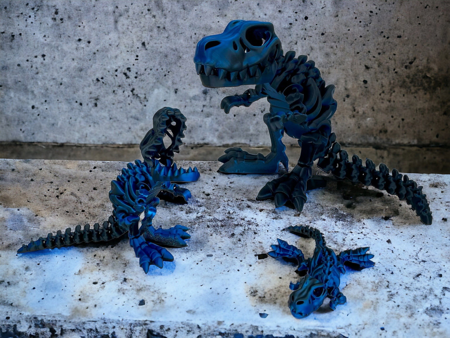 3D Druck T-Rex Skelett beweglich Schwarz Blau