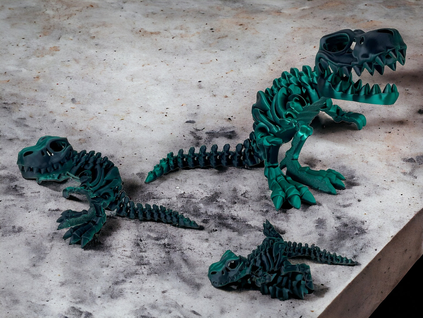 3D Druck T-Rex Skelett beweglich Schwarz Grün
