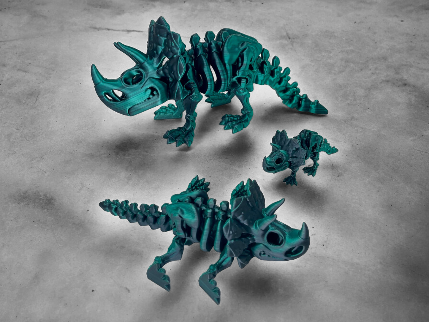 3D Druck Triceratops Skelett beweglich Schwarz Grün