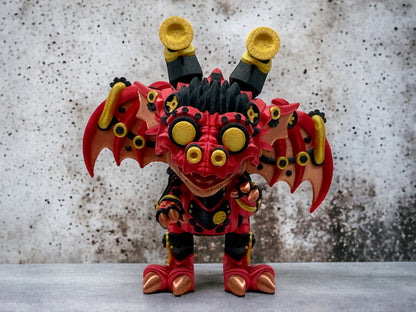 3D Druck Drache beweglich stehend Metal Titan Steampunk auf Betonplatte