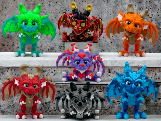 3D Druck Drachen Set beweglich auf Betonplatte in vielen Farben