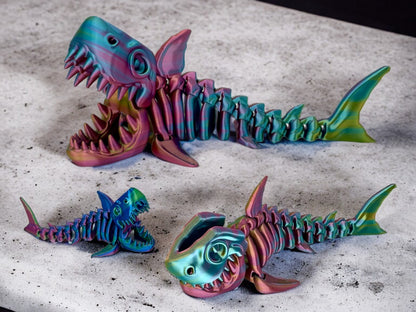 3D Druck Hai Skelett beweglich Blau Grün Lila