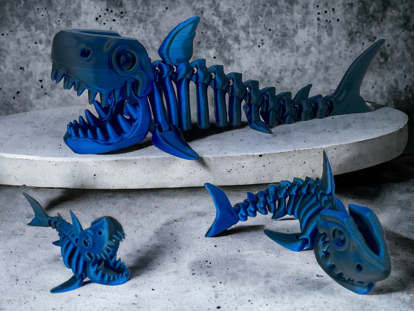 3D Druck Hai Skelett beweglich Schwarz Blau