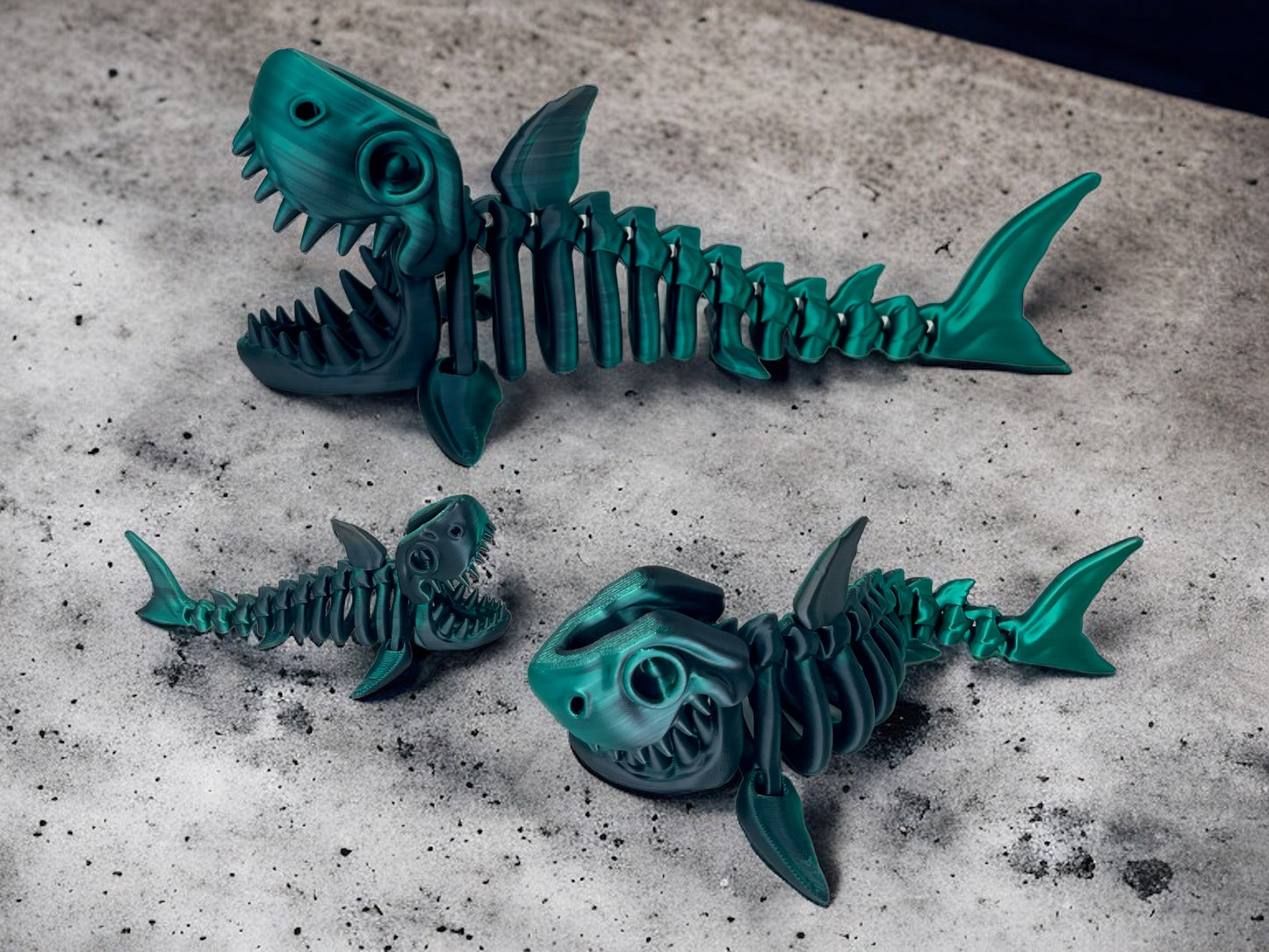 3D Druck Hai Skelett beweglich Schwarz Grün
