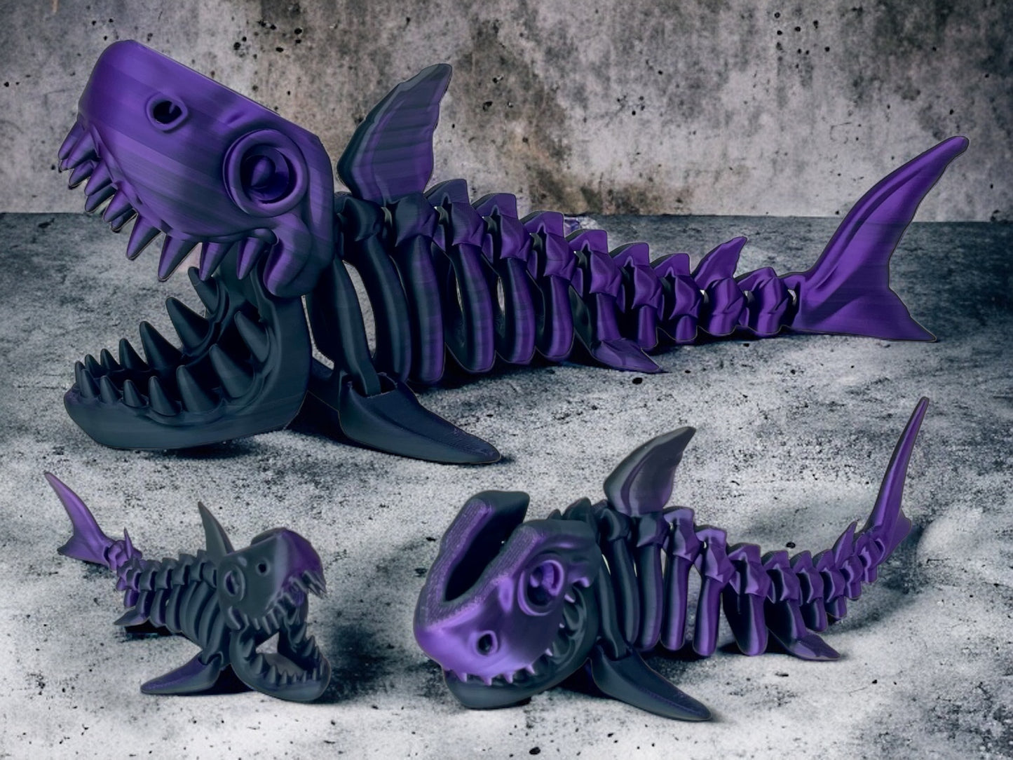 3D Druck Hai Skelett beweglich Schwarz Lila