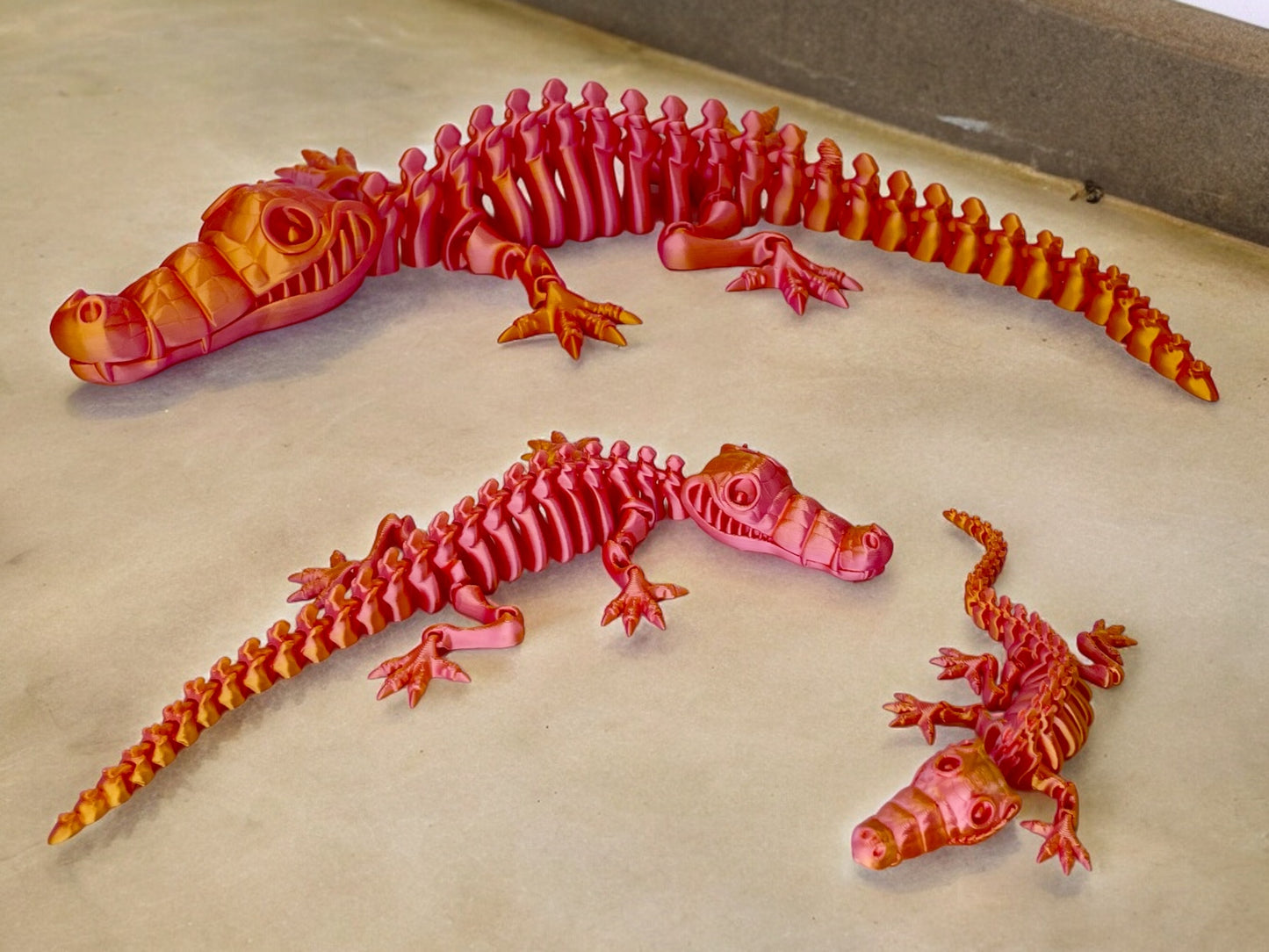 3D Druck Krokodil Skelett beweglich Pink Gold