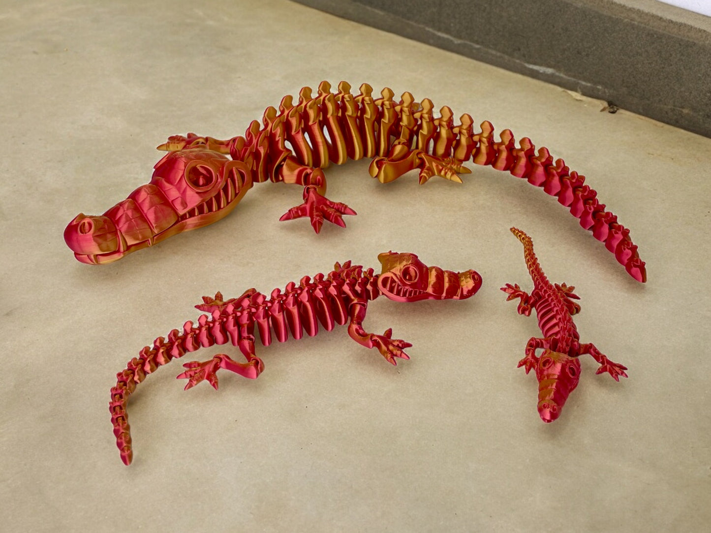 3D Druck Krokodil Skelett beweglich Rot Gold