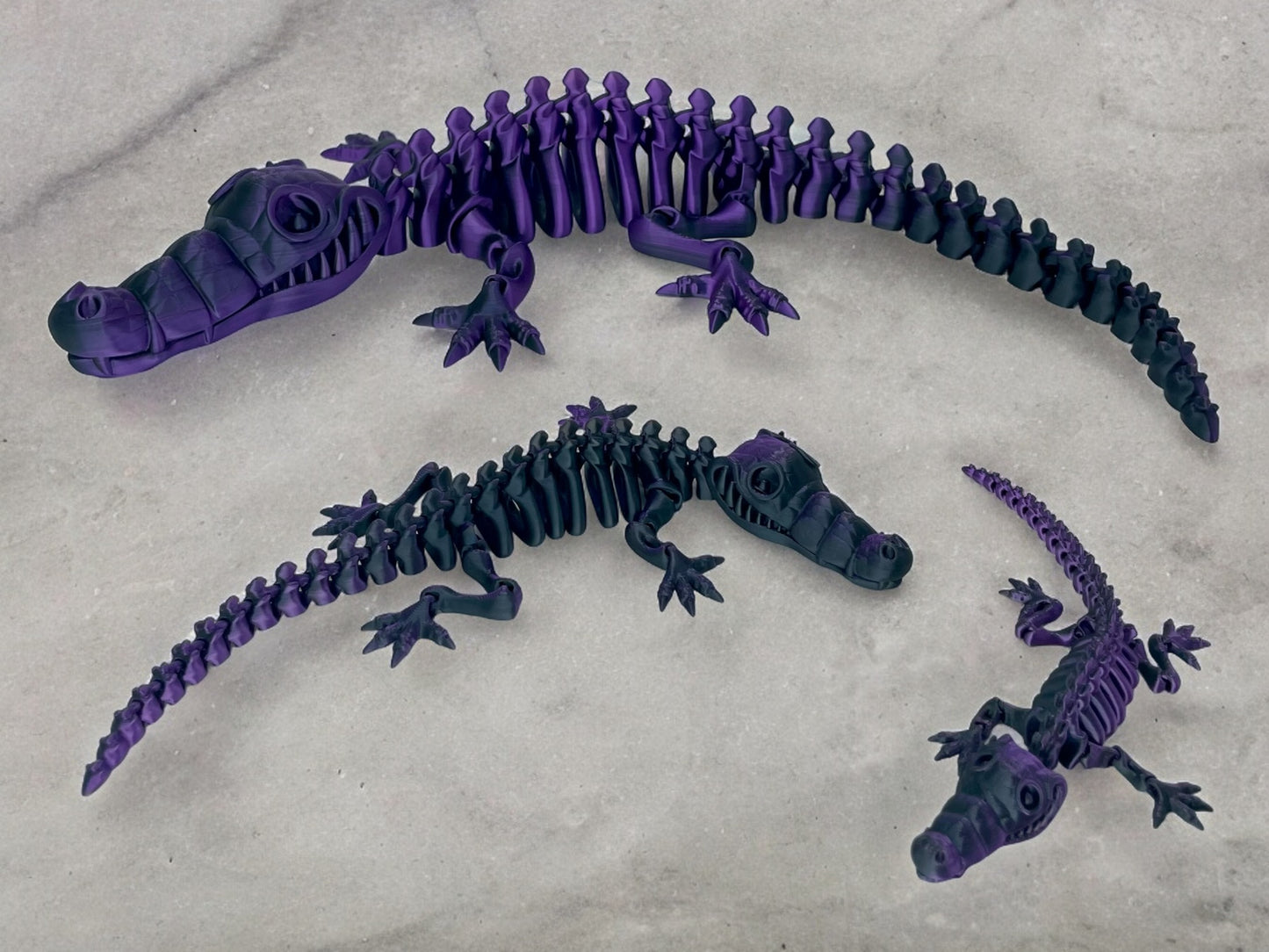 3D Druck Krokodil Skelett beweglich Schwarz Lila